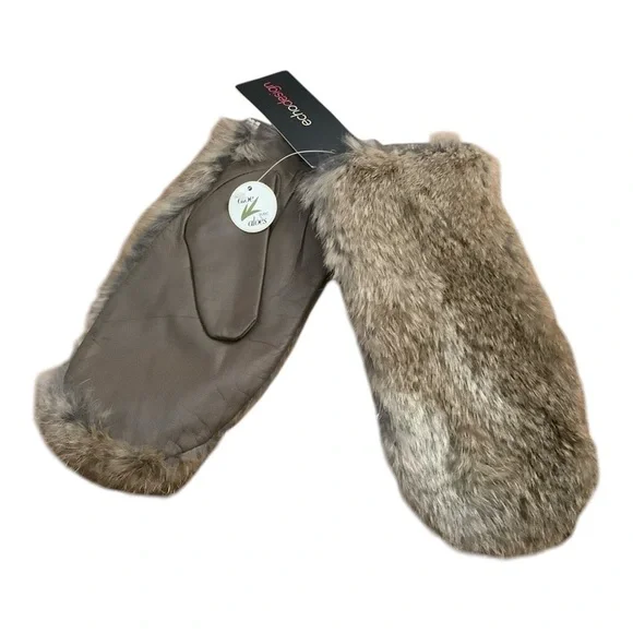 Echo Leather & Rabbit Fur Women’s Mittens L-XL Color Taupe Nude With Aloe NWT - Picture 2 of 12